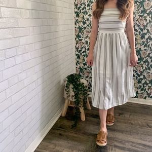 Olive Green Striped Midi Dress